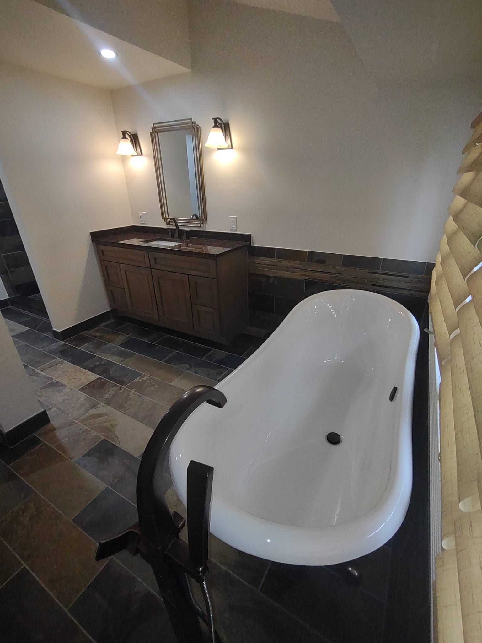 large bathroom remodel with free standing tub
