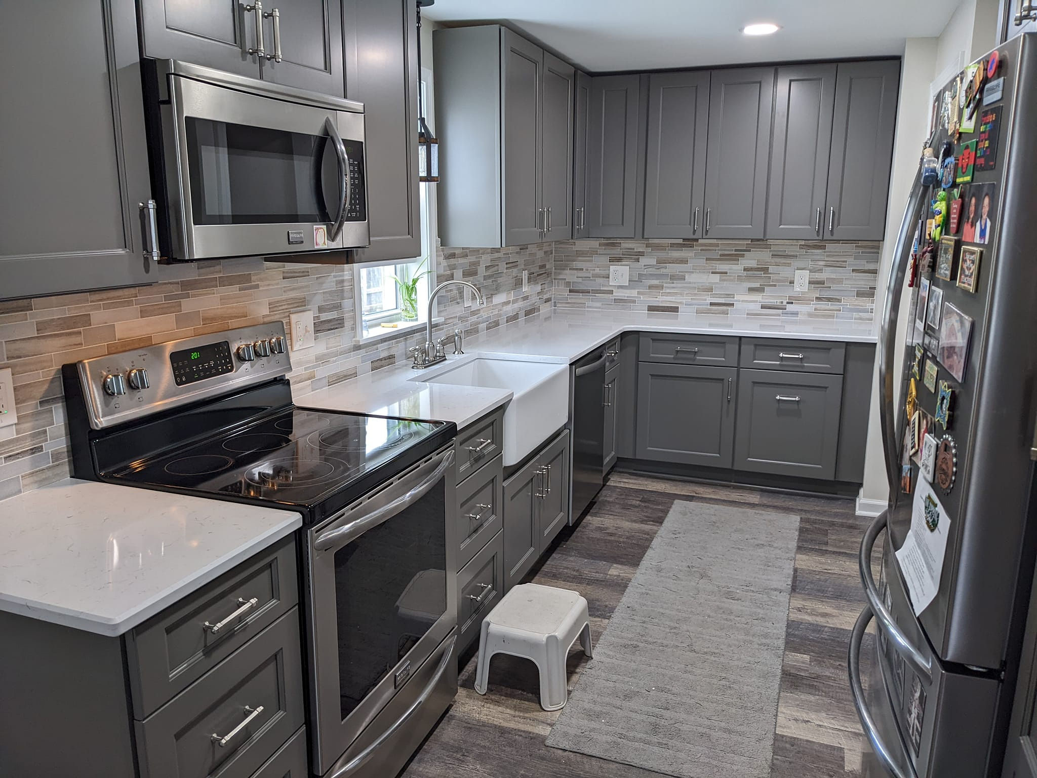 kitchen remodel with grey color scheme