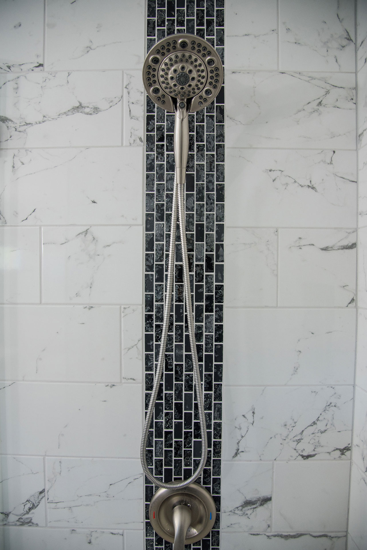 updated shower tile and hardware